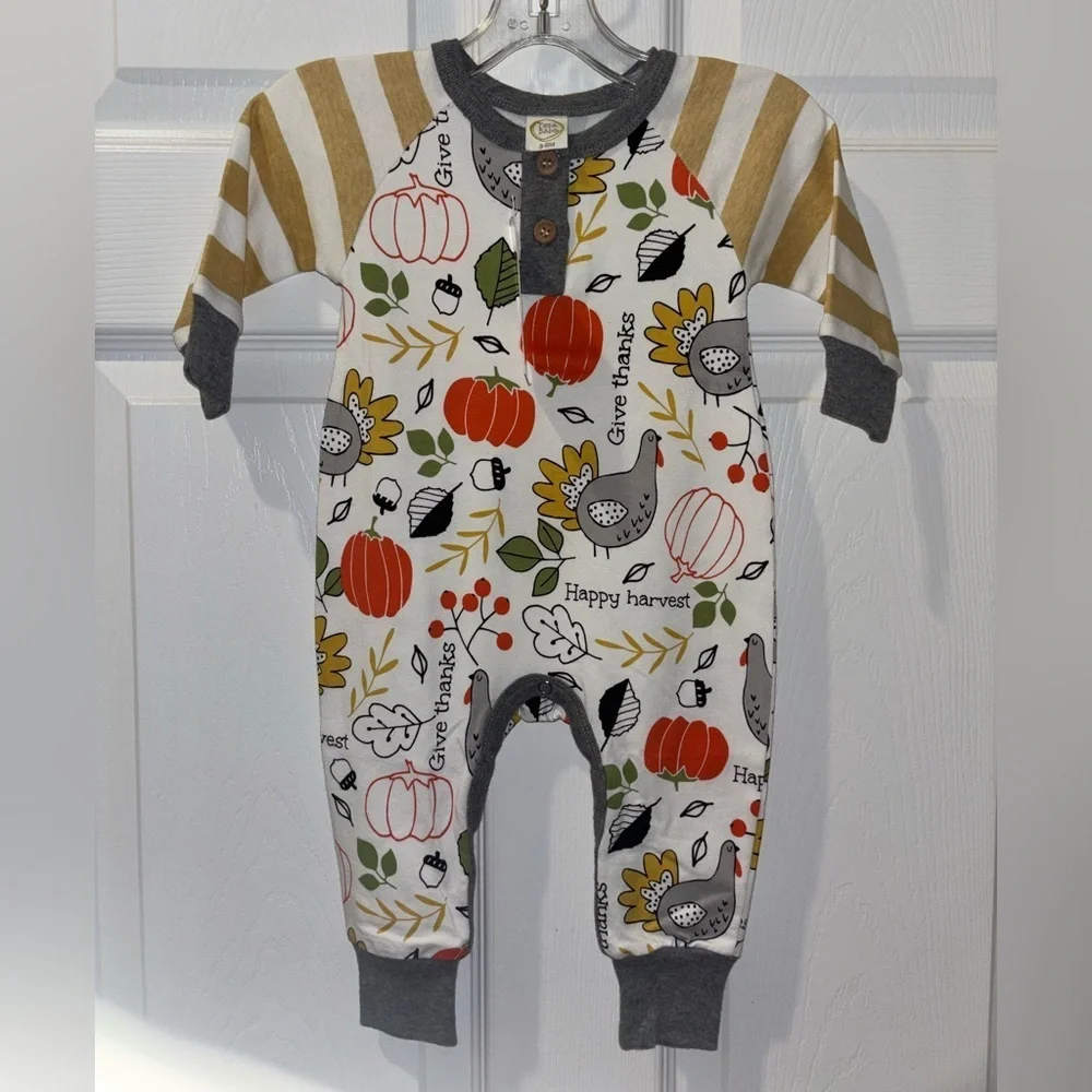 Thanksgiving Thankful Bamboo Romper--Tesa Babe SZ 3-6  or 6-9 Months​​​